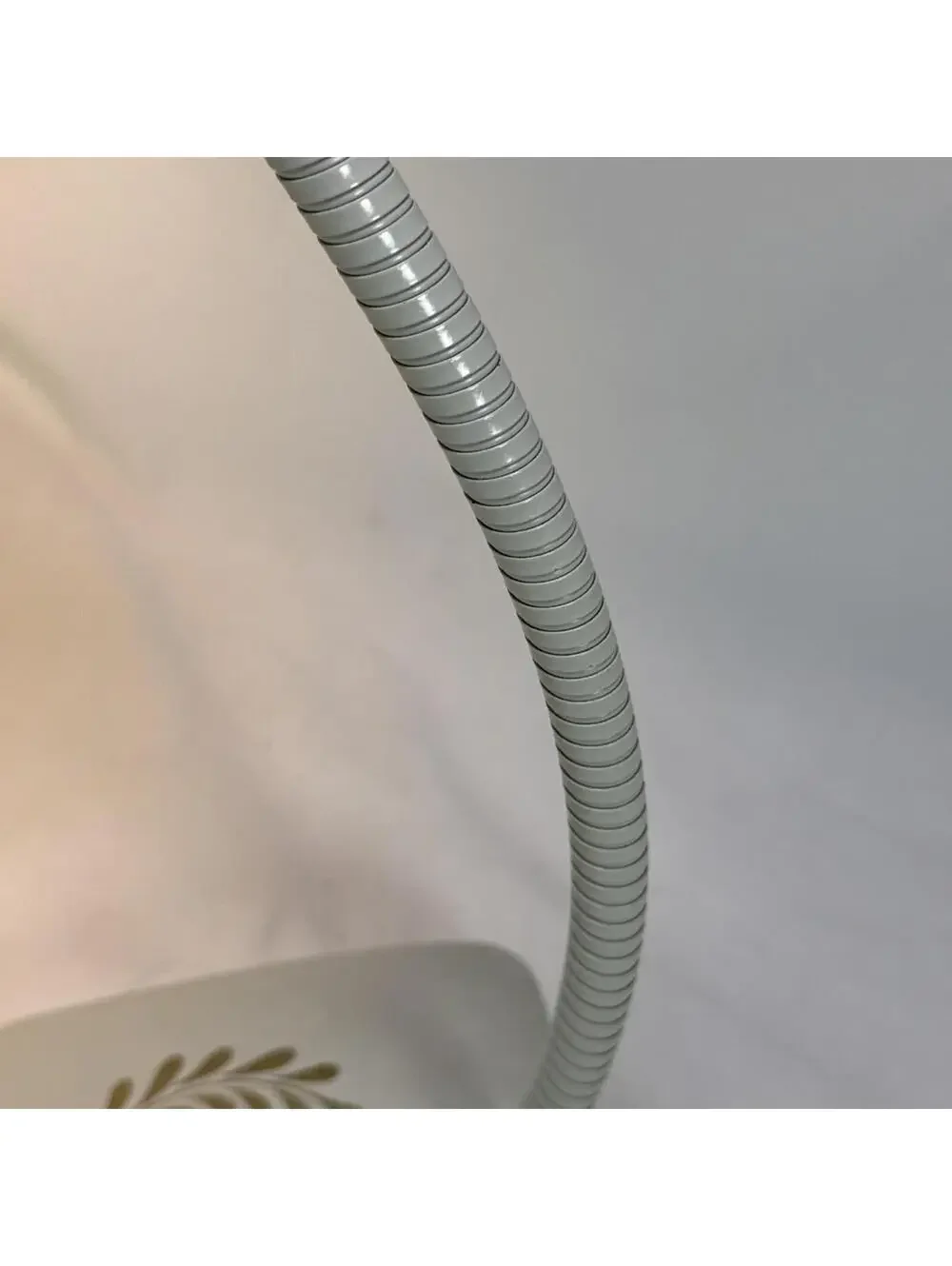 Mid Century 1950's Decorated White French Tole Gooseneck Lamp Ornate Deco Works